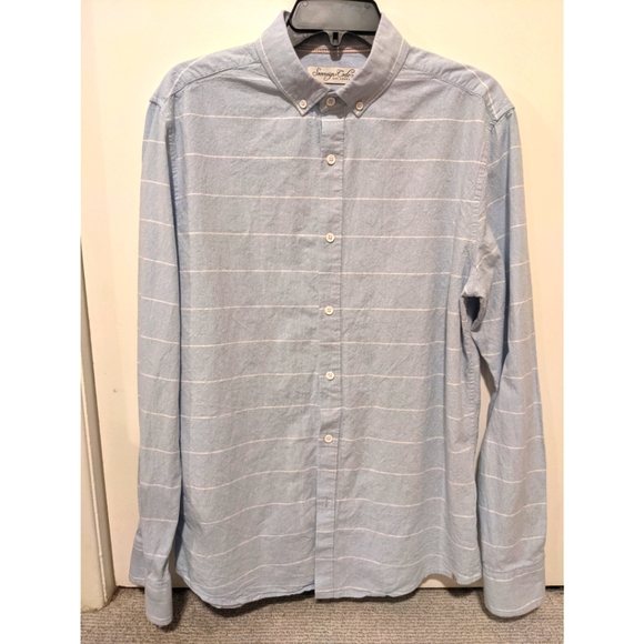Sky Gray Blue Long Sleeve Buttondown with White Stripes Men's Medium - Picture 4 of 4